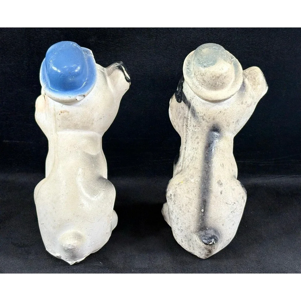 Vintage Pair Chalk‎ Ware Bonzo Dogs Carnival / Fair Prize Bulldogs w/ Derby Hats